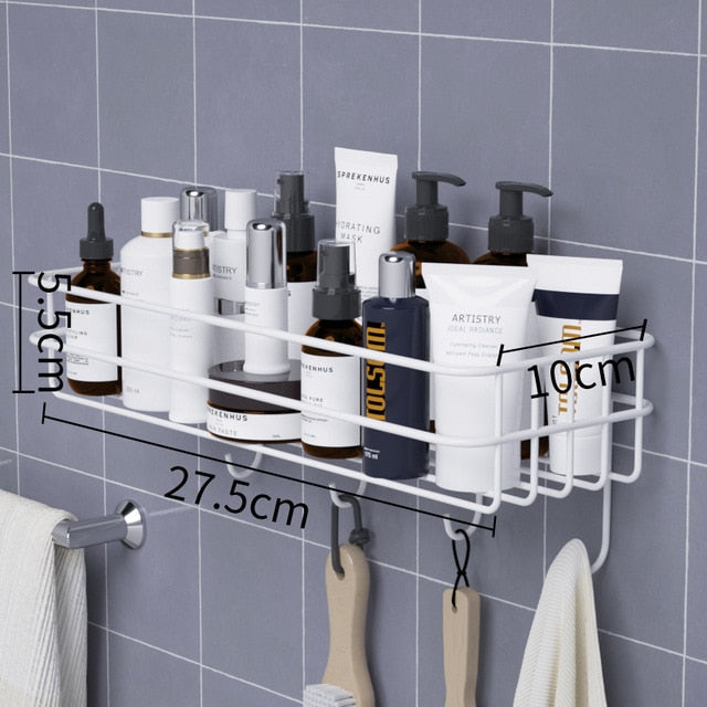 Wall Mounted Bathroom Shelves Floating Shelf Shower Hanging Basket Shampoo Holder WC Accessories Kitchen Seasoning Storage Rack