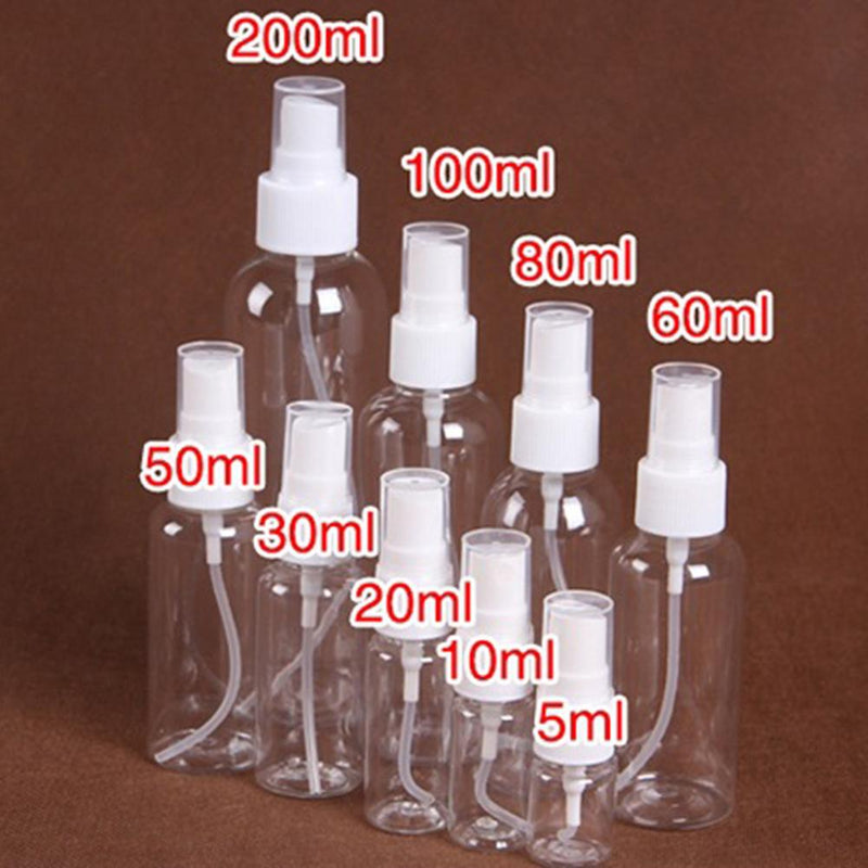 5PCS Portable Travel Transparent Plastic Empty Cosmetic Sample Spray Bottle Atomizer Can be used to dispense store most liquids