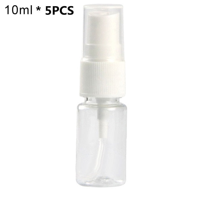 5PCS Portable Travel Transparent Plastic Empty Cosmetic Sample Spray Bottle Atomizer Can be used to dispense store most liquids