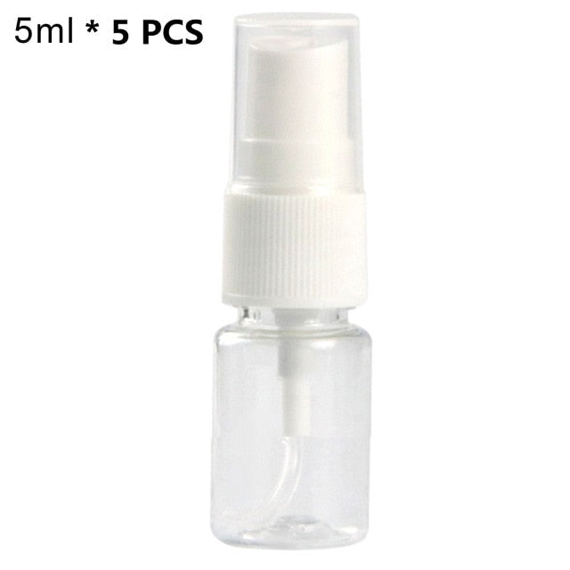 5PCS Portable Travel Transparent Plastic Empty Cosmetic Sample Spray Bottle Atomizer Can be used to dispense store most liquids