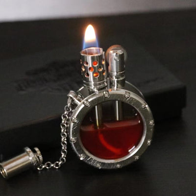 Handmade Pure Copper Gasoline Lighter Quartz Visible Transparent Oil Tank Lighters Portable Round Collection Gift for Man