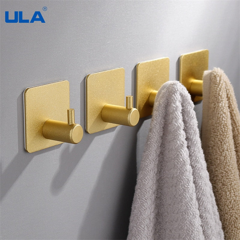 ULA Self Adhesive Home Kitchen Wall Door Hook Key Rack Kitchen Towel Hanger Aluminum Hanger Towel Clothes Robe Rack