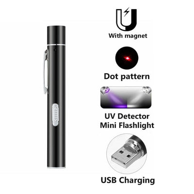 3-In-1 Mini Red Laser Pointer Pen USB Rechargeable 3 In 1 Red Light + White LED Torch Light + UV Flashlight Cat Dog Pet Toy