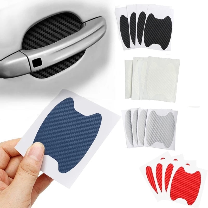 4pcs/set 3D Carbon Fiber Scratches Resistant Cover Car Body Door Sticker Handle Protection Film Exterior Styling Car Accessories