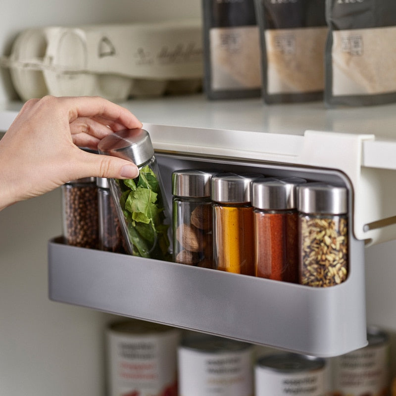 A-Multifunctional Seasoning Bottle Storage Rack Kitchen Seasoning Bottle Seasoning Box Hanging Seasoning Jar Rack Household Free