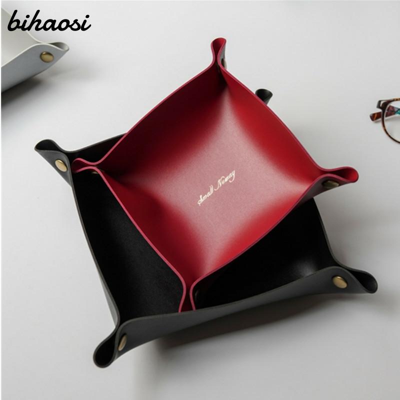 Desktop Storage Tray Leather Key Plate Home Decoration Dice Tray key Wallet Coins PU leather folding Storage Box Wholesale