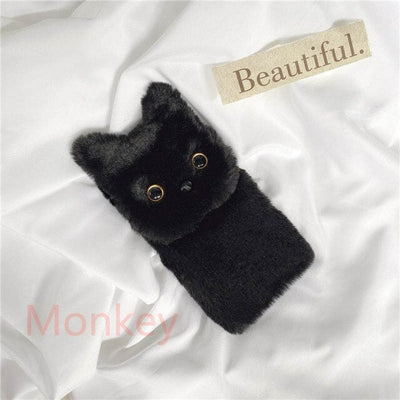 Fur Plush 3D Cat Ears Phonecase For Xiaomi Redmi Note 10 Pro Max 9 8 7 6 pro 10S 9S 9T 9A 9C 8T 8A 7A 6A Fluffy Furry Stand Case