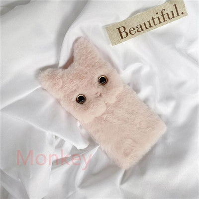 Fur Plush 3D Cat Ears Phonecase For Xiaomi Redmi Note 10 Pro Max 9 8 7 6 pro 10S 9S 9T 9A 9C 8T 8A 7A 6A Fluffy Furry Stand Case