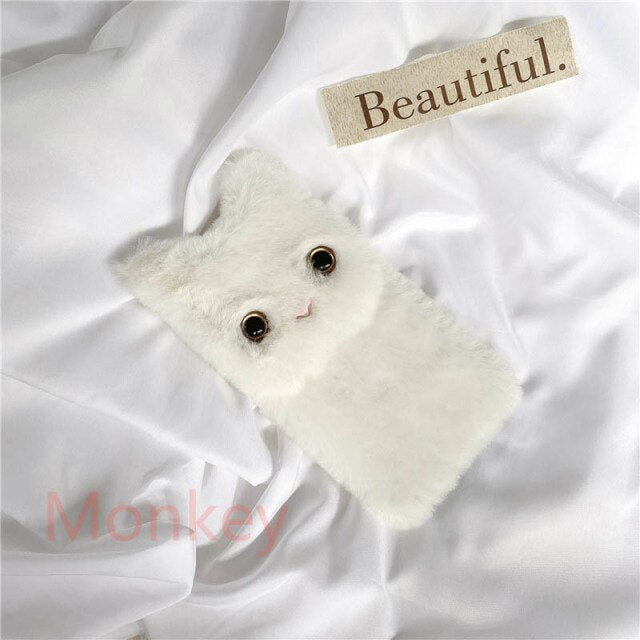 Fur Plush 3D Cat Ears Phonecase For Xiaomi Redmi Note 10 Pro Max 9 8 7 6 pro 10S 9S 9T 9A 9C 8T 8A 7A 6A Fluffy Furry Stand Case