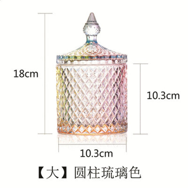 Crystal Glass Jar European-style Diamond Pattern Candy Storage Box Cotton Swab Box Sealed Jar Living Room Home Furnishings