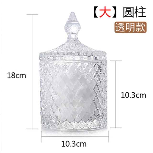 Crystal Glass Jar European-style Diamond Pattern Candy Storage Box Cotton Swab Box Sealed Jar Living Room Home Furnishings