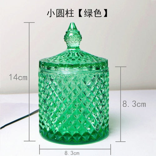 Crystal Glass Jar European-style Diamond Pattern Candy Storage Box Cotton Swab Box Sealed Jar Living Room Home Furnishings