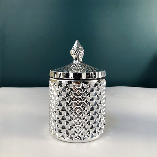 Crystal Glass Jar European-style Diamond Pattern Candy Storage Box Cotton Swab Box Sealed Jar Living Room Home Furnishings