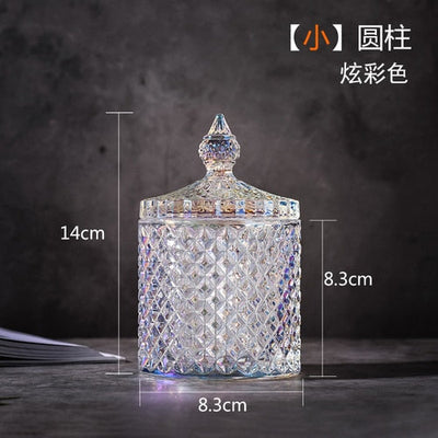 Crystal Glass Jar European-style Diamond Pattern Candy Storage Box Cotton Swab Box Sealed Jar Living Room Home Furnishings