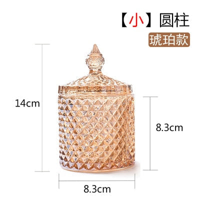 Crystal Glass Jar European-style Diamond Pattern Candy Storage Box Cotton Swab Box Sealed Jar Living Room Home Furnishings