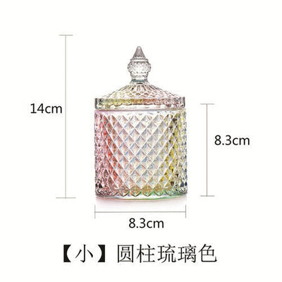 Crystal Glass Jar European-style Diamond Pattern Candy Storage Box Cotton Swab Box Sealed Jar Living Room Home Furnishings