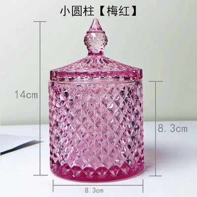 Crystal Glass Jar European-style Diamond Pattern Candy Storage Box Cotton Swab Box Sealed Jar Living Room Home Furnishings