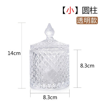 Crystal Glass Jar European-style Diamond Pattern Candy Storage Box Cotton Swab Box Sealed Jar Living Room Home Furnishings