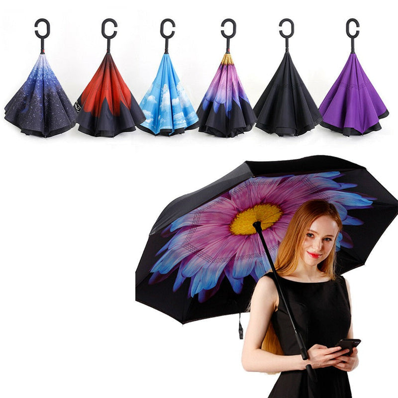 C-Handle Windproof Reverse Umbrella (Windproof + UV Protection)