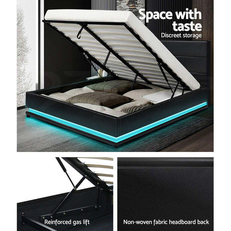 Luxury Bed Frame in Black Leather with RGB LEDs