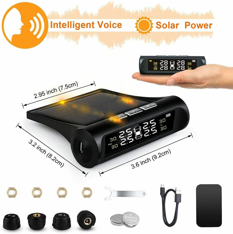 Wireless Solar TPMS LCD Car Tire Pressure Monitoring System 4 External Sensors