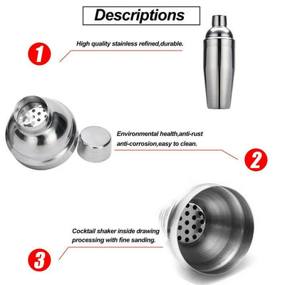 Cocktail Shaker Set Maker Mixer Martini Spirits Bar Strainer Bartender Kit 750ML