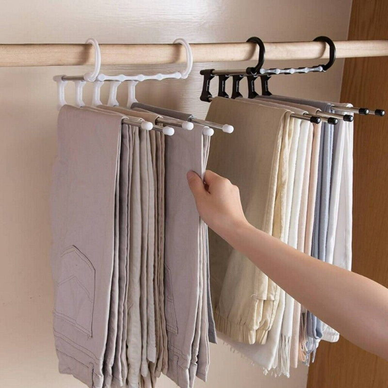 4PCS 5 in 1 Multi-functional Pants rack Stainless-Steel Wardrobe Magic Hanger