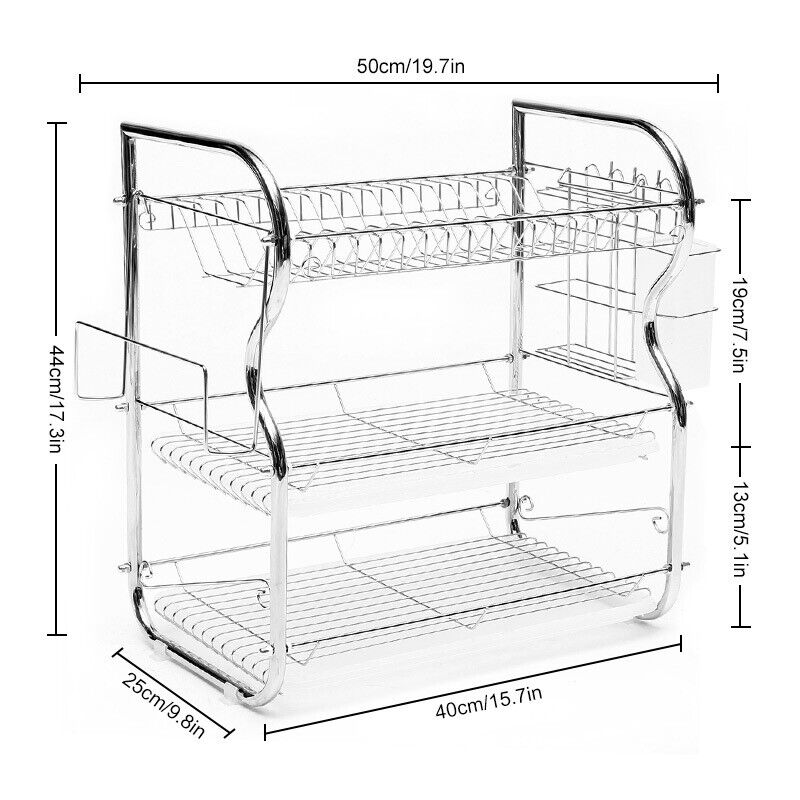 3 Tier Dish Rack Kitchen Storage Drying Stand Drainer Holder