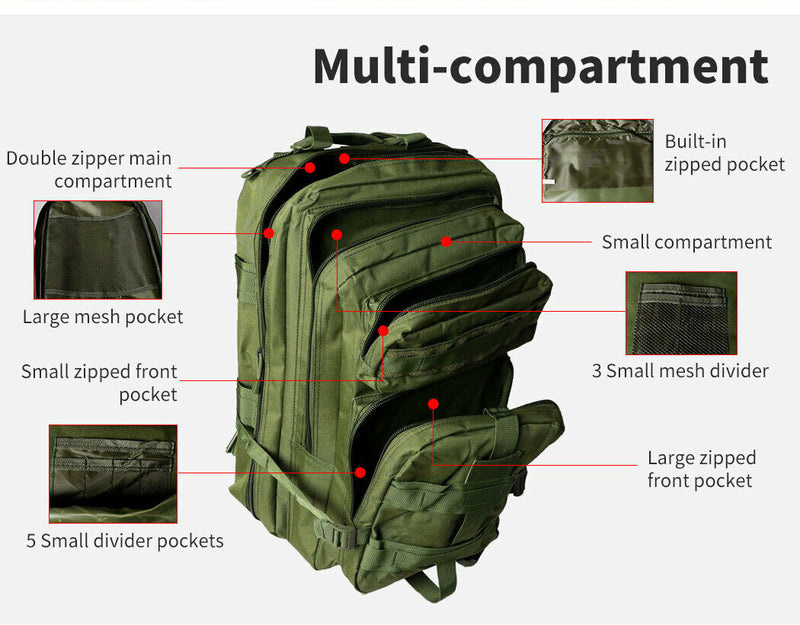 40L Military Tactical Backpack Hiking Camping Rucksack