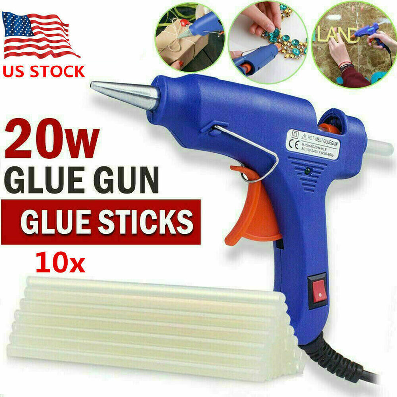 20W Hot Melt Glue Gun Repair Tool Heat Gun with 7mm 10x Sticks DIY Crafts 110V