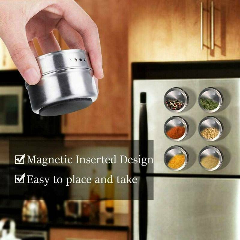 12pcs Magnetic Spice Container Tins Set Stainless Steel Jars