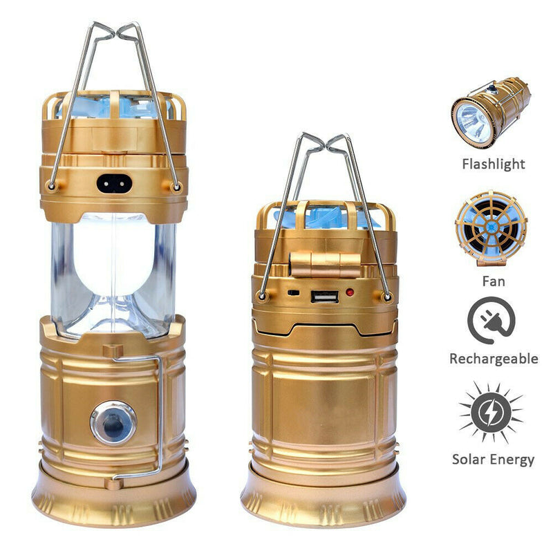 Solar Camping Lantern Rechargeable Outdoor Fan LED Camping Tent Lamp Flashlight