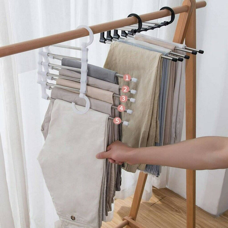 4PCS 5 in 1 Multi-functional Pants rack Stainless-Steel Wardrobe Magic Hanger