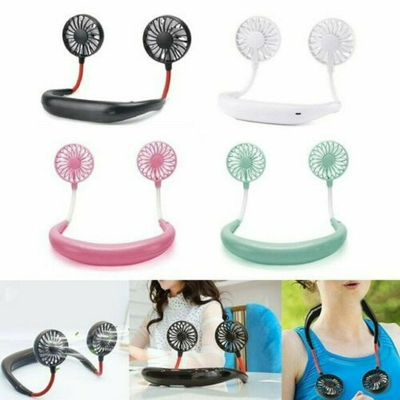 Summer Cooler USB Rechargeable Neckband Lazy Neck Hanging Dual Cooling Mini Fan