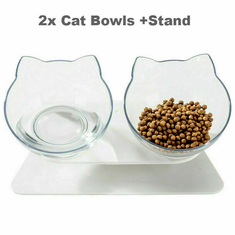 Double Elevated Cat Dog Pet Bowl Feeder