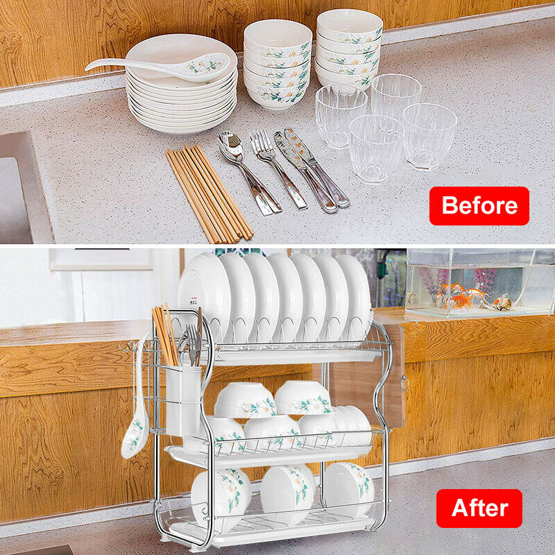 3 Tier Dish Rack Kitchen Storage Drying Stand Drainer Holder