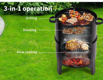 3in1 Charcoal BBQ Grill Smoker