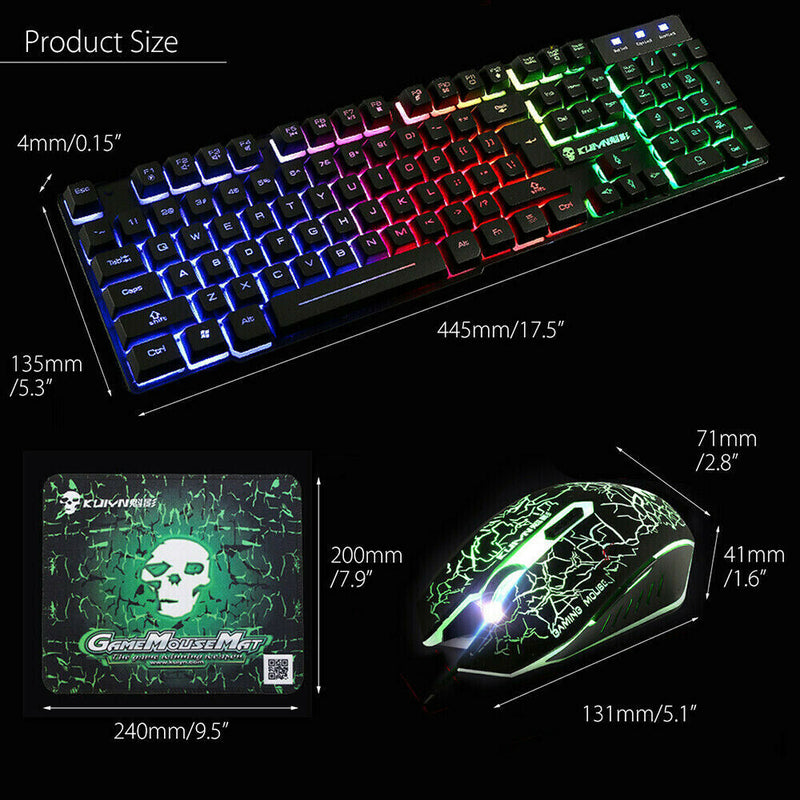 Rainbow T6 Gaming USB Keyboard and Mouse Set for PC