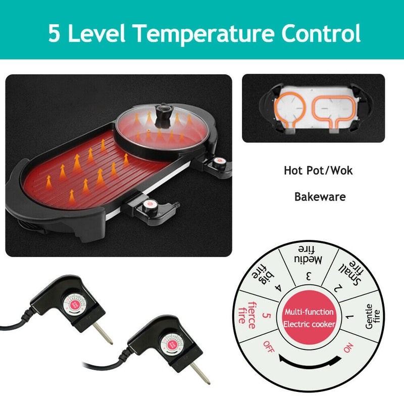 2 in 1 Hotpot Oven Smokeless Barbecue Pan Grill Machine Hot Pot BBQ