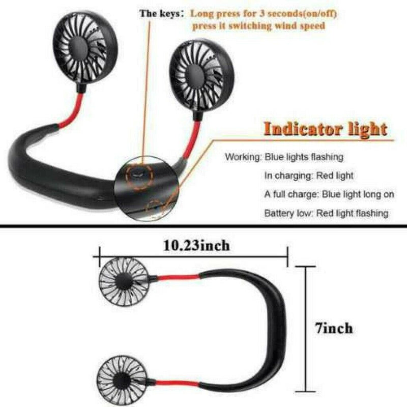 Summer Cooler USB Rechargeable Neckband Lazy Neck Hanging Dual Cooling Mini Fan