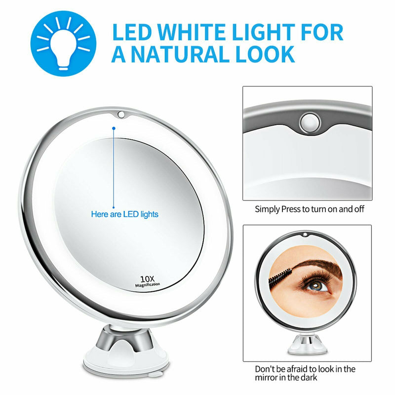 10x Magnifying Makeup Cosmetic Beauty Bathroom Mirror with LED Light 360° Spin