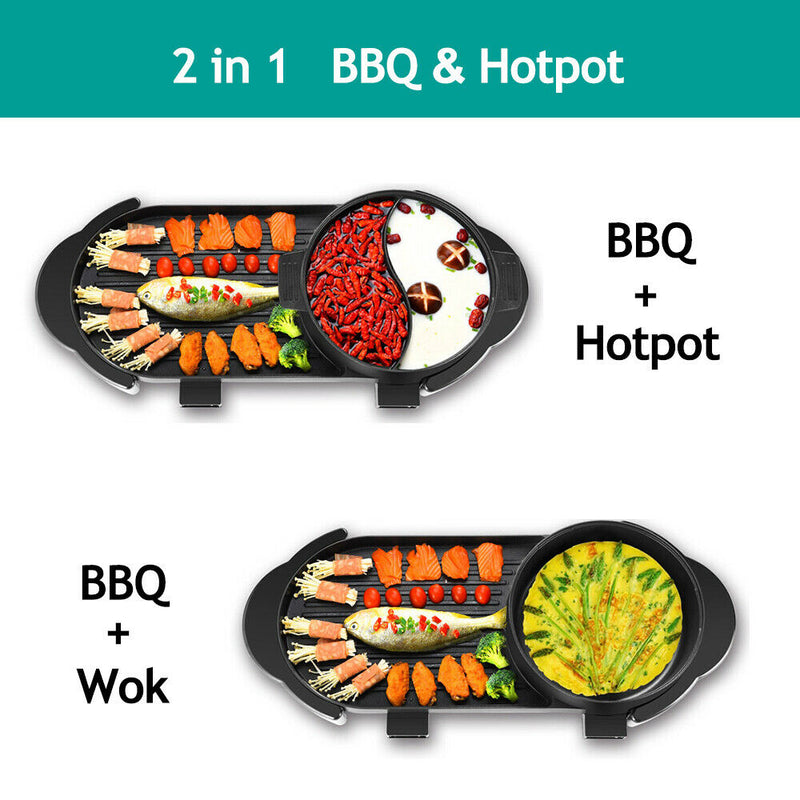 2 in 1 Hotpot Oven Smokeless Barbecue Pan Grill Machine Hot Pot BBQ