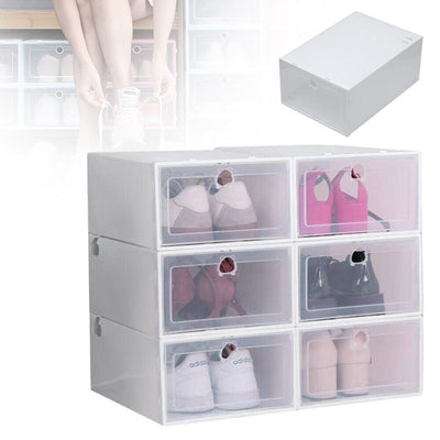 12Pcs Clear Shoe Box Storage Case Boxes Foldable Stackable Organizer Transparent