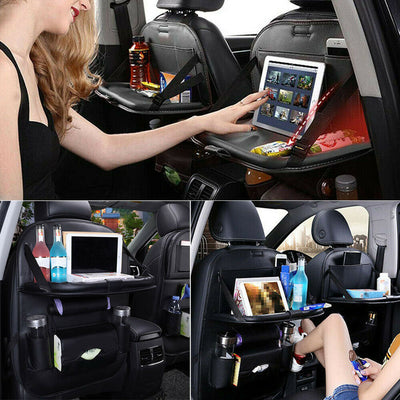 2pcs PU Leather Car Seat Back Organizer Table Tray Holder