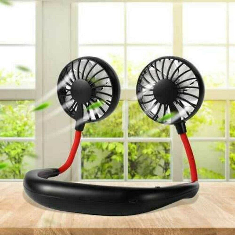 Summer Cooler USB Rechargeable Neckband Lazy Neck Hanging Dual Cooling Mini Fan