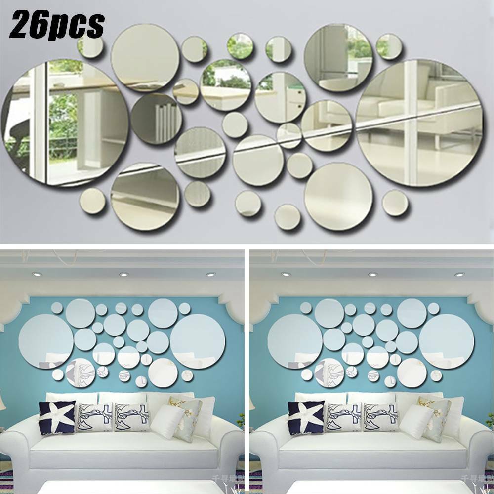 26pcs Circle Mirror Wall Stickers – DIY Acrylic Decal Set – HueLux