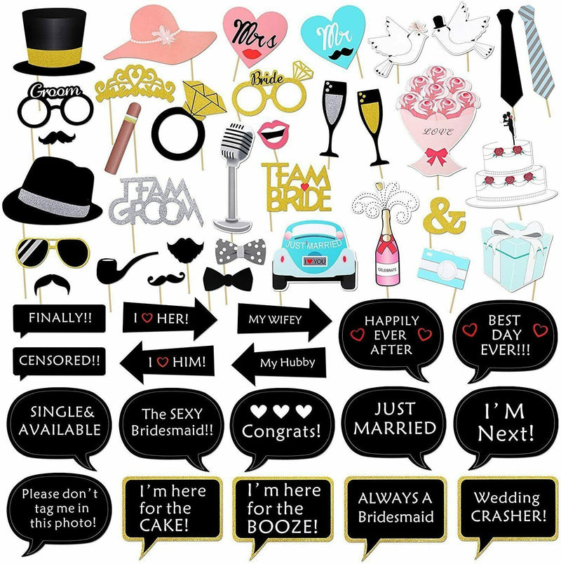 Wedding Photo Booth Props Kit  52pc Set