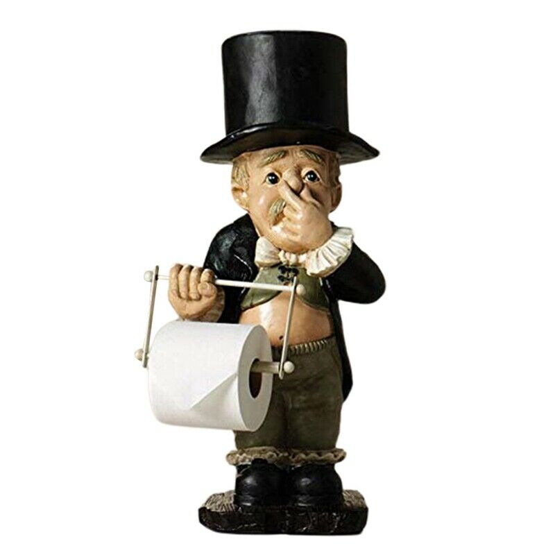 Paper Holder Statue Cute Decorative Resin Butler Shape Tissue Stand Rack Sculpture for Toilet Desktop Decor