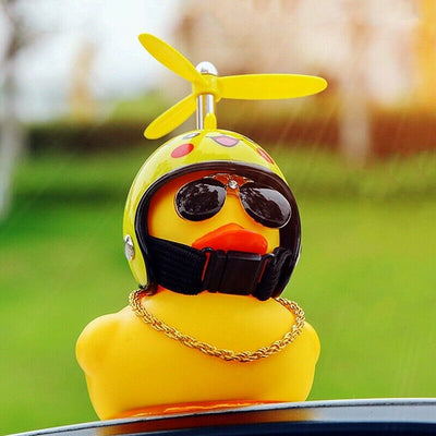 Wind Propeller Helmet Small Yellow Duck Wind & Wave breaking Car Dashboard Decor