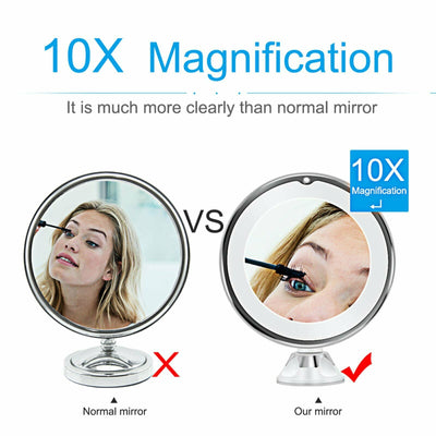 10x Magnifying Makeup Cosmetic Beauty Bathroom Mirror with LED Light 360° Spin